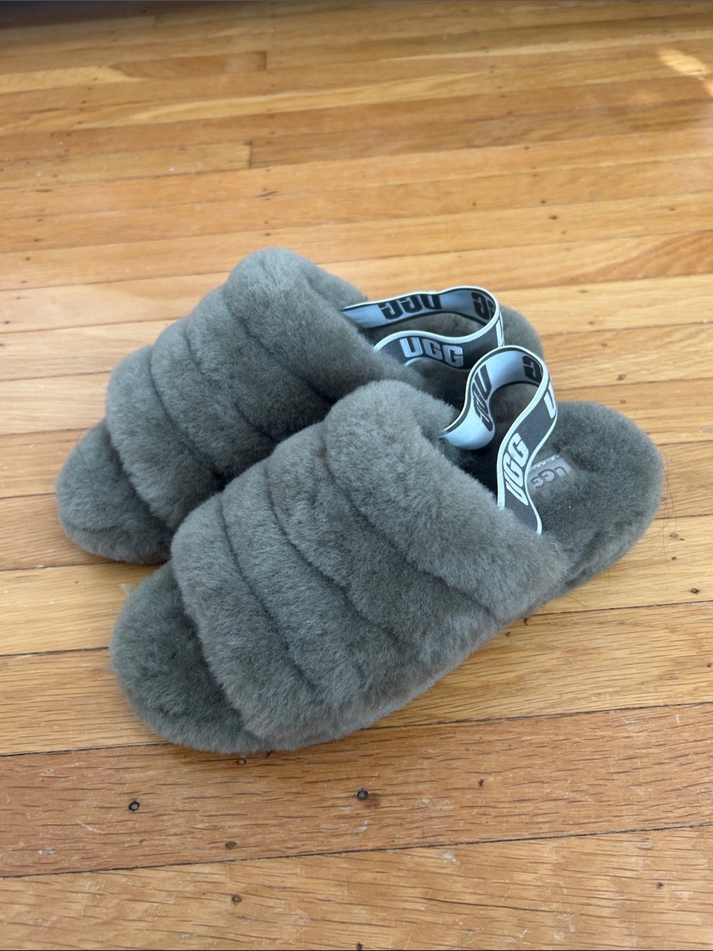 UGG Olive Plush Fluff Backstrap Slippers New